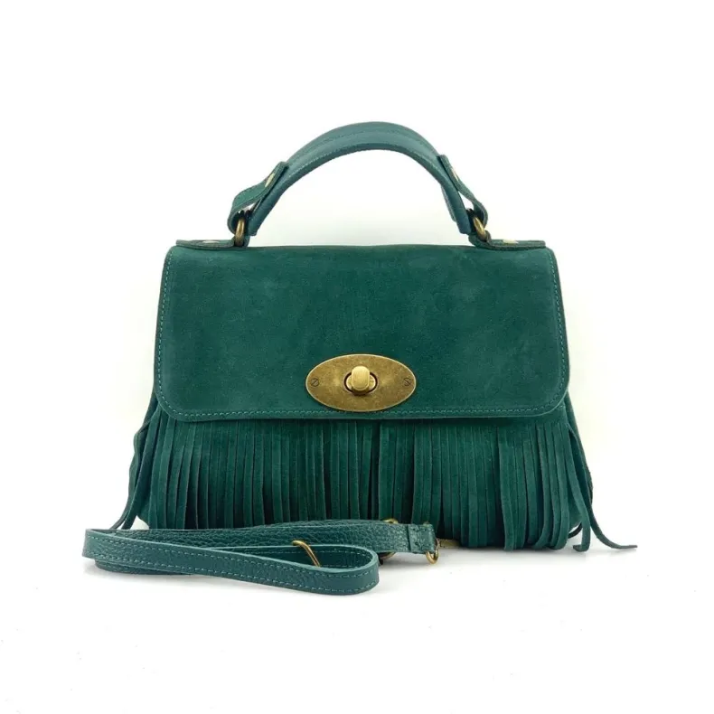 Bag With Fringes And Suede Shoulder Strap