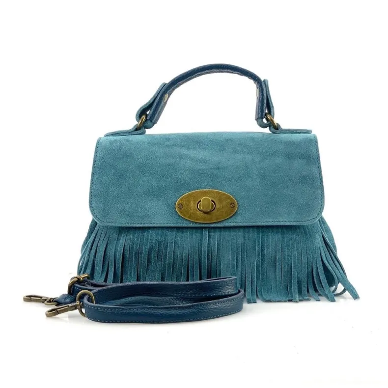 Bag With Fringes And Suede Shoulder Strap