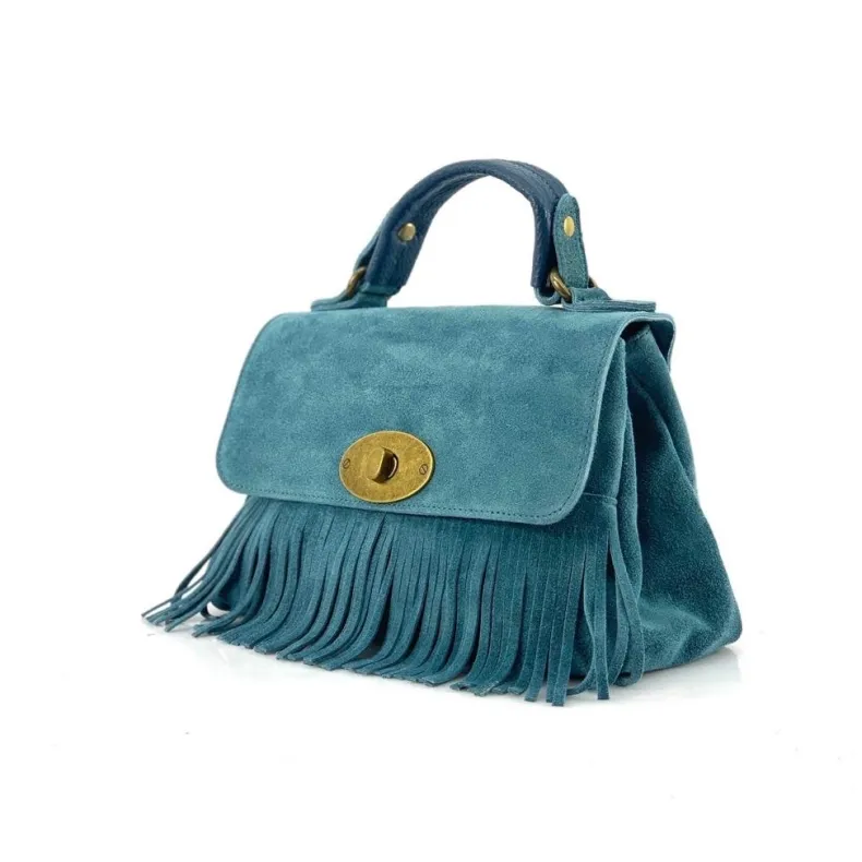 Bag With Fringes And Suede Shoulder Strap
