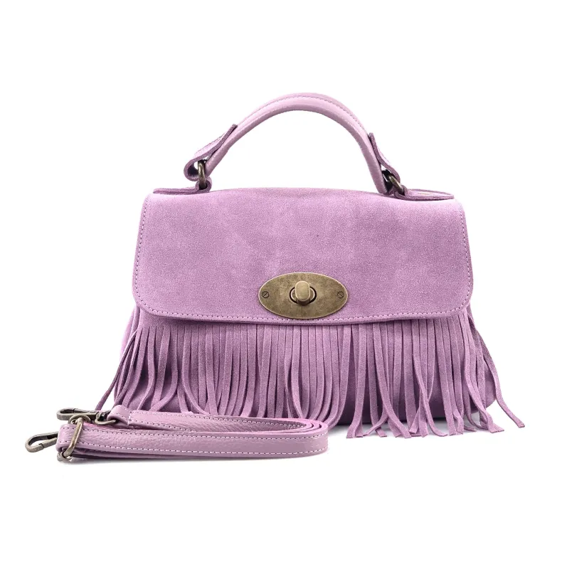 Bag With Fringes And Suede Shoulder Strap