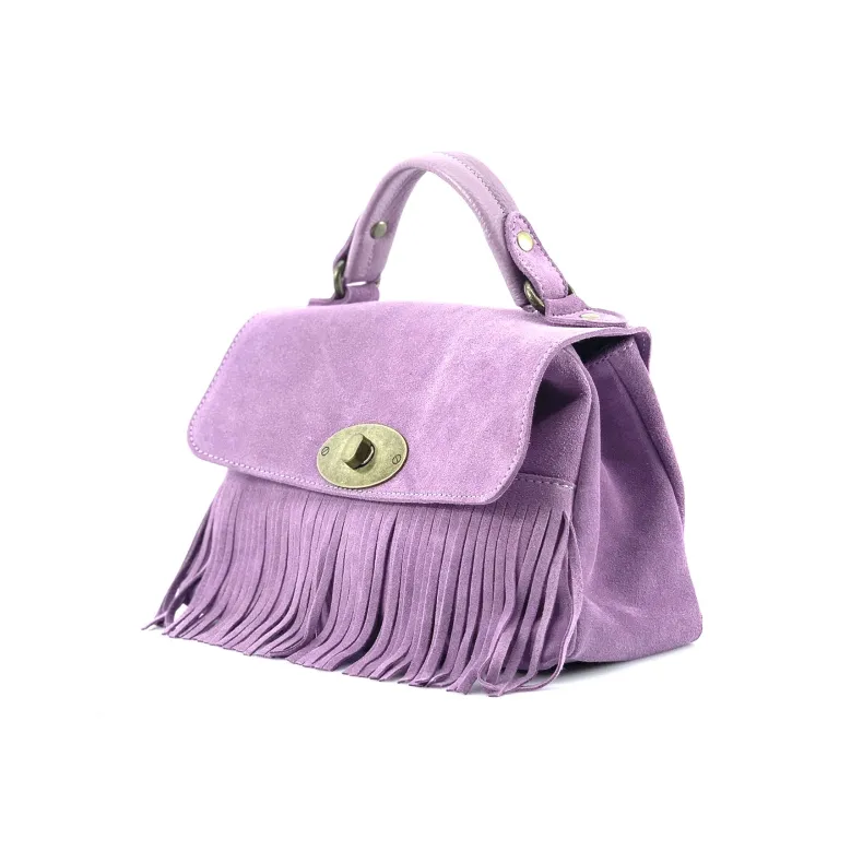 Bag With Fringes And Suede Shoulder Strap