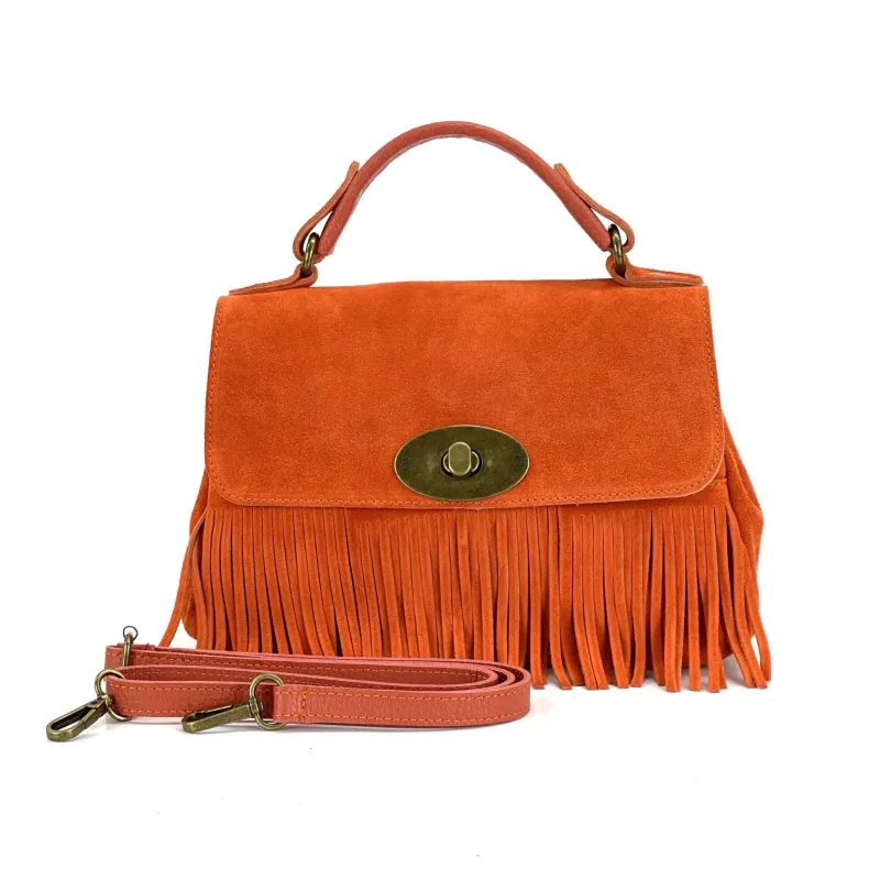 Bag With Fringes And Suede Shoulder Strap