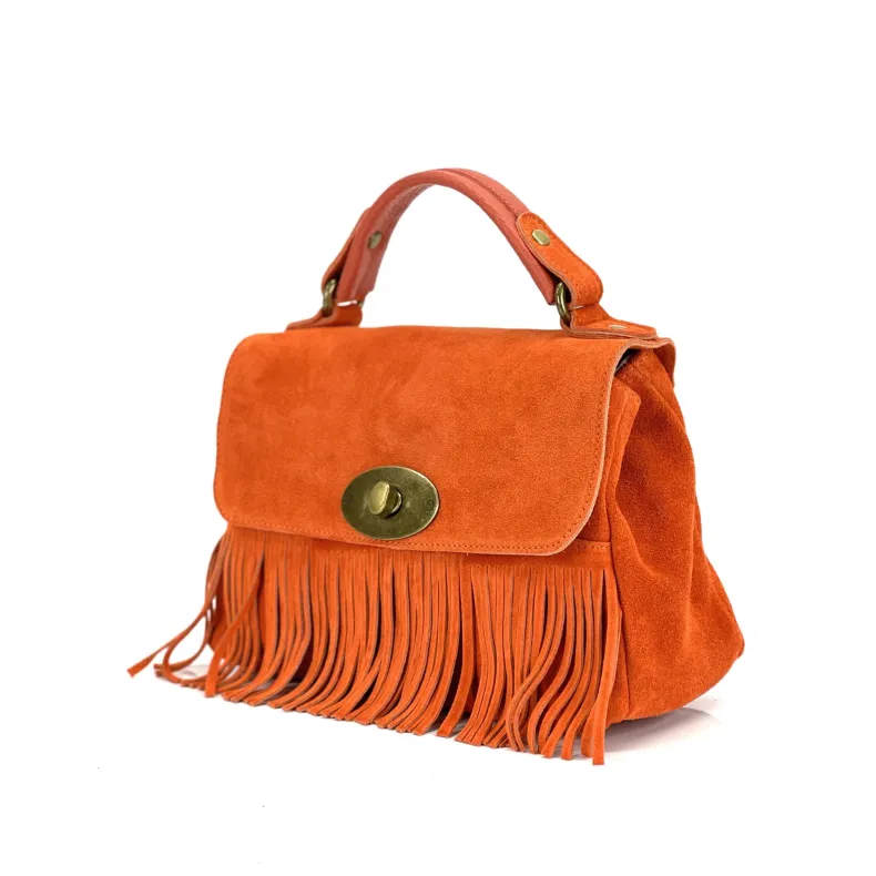 Bag With Fringes And Suede Shoulder Strap