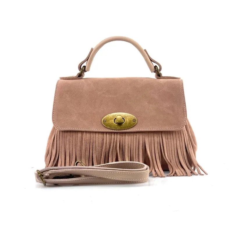 Bag With Fringes And Suede Shoulder Strap