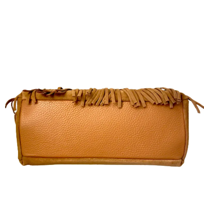 Bag With Fringes And Suede Shoulder Strap