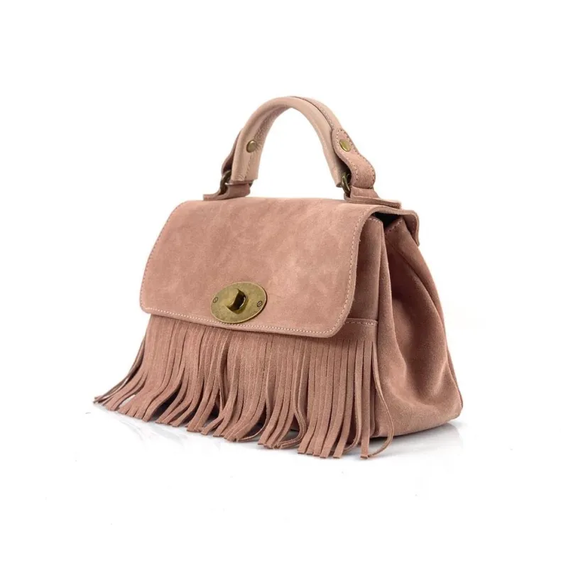 Bag With Fringes And Suede Shoulder Strap