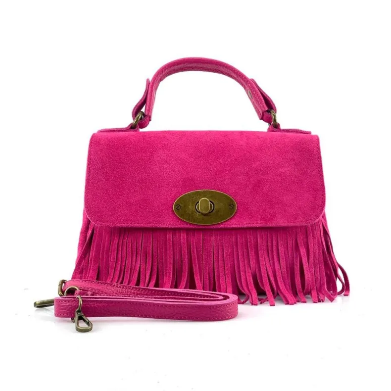 Bag With Fringes And Suede Shoulder Strap