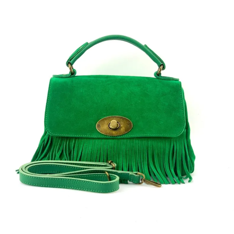 Bag With Fringes And Suede Shoulder Strap