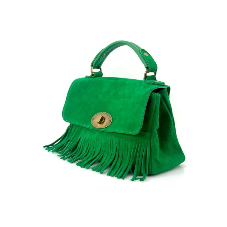 Bag With Fringes And Suede Shoulder Strap