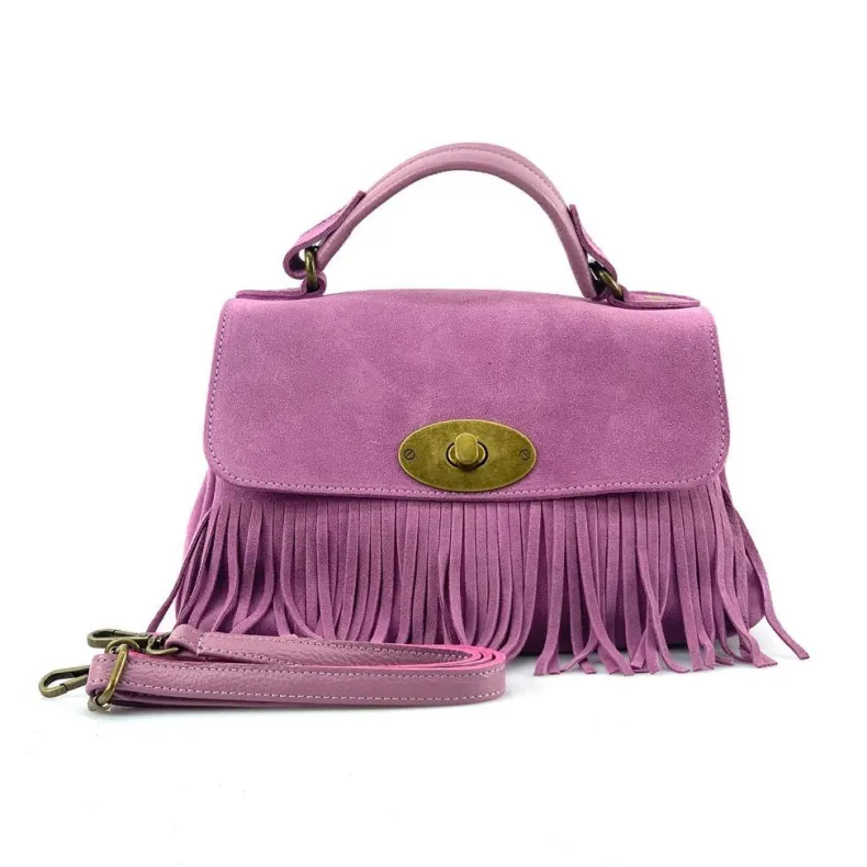 Bag With Fringes And Suede Shoulder Strap