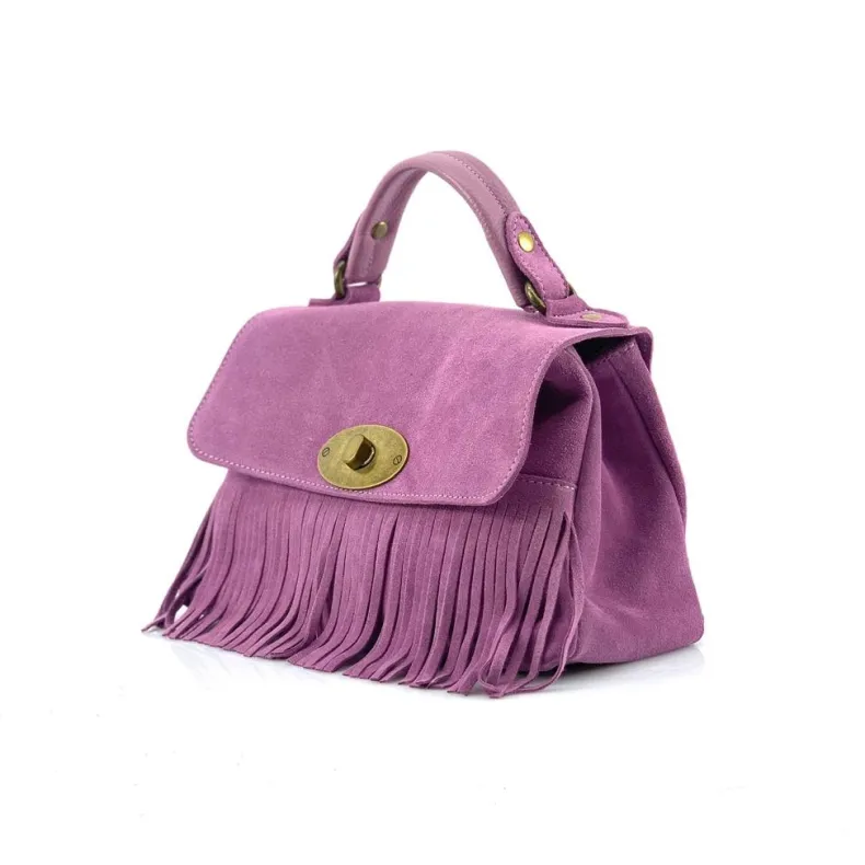 Bag With Fringes And Suede Shoulder Strap