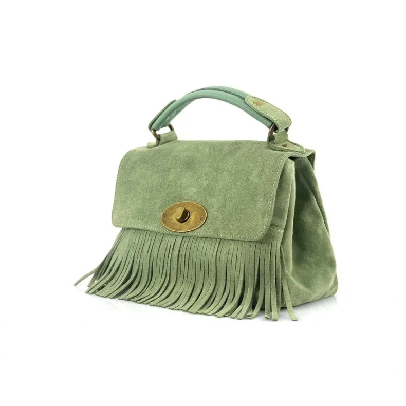 Bag With Fringes And Suede Shoulder Strap