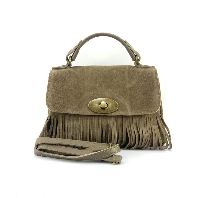 Bag With Fringes And Suede Shoulder Strap