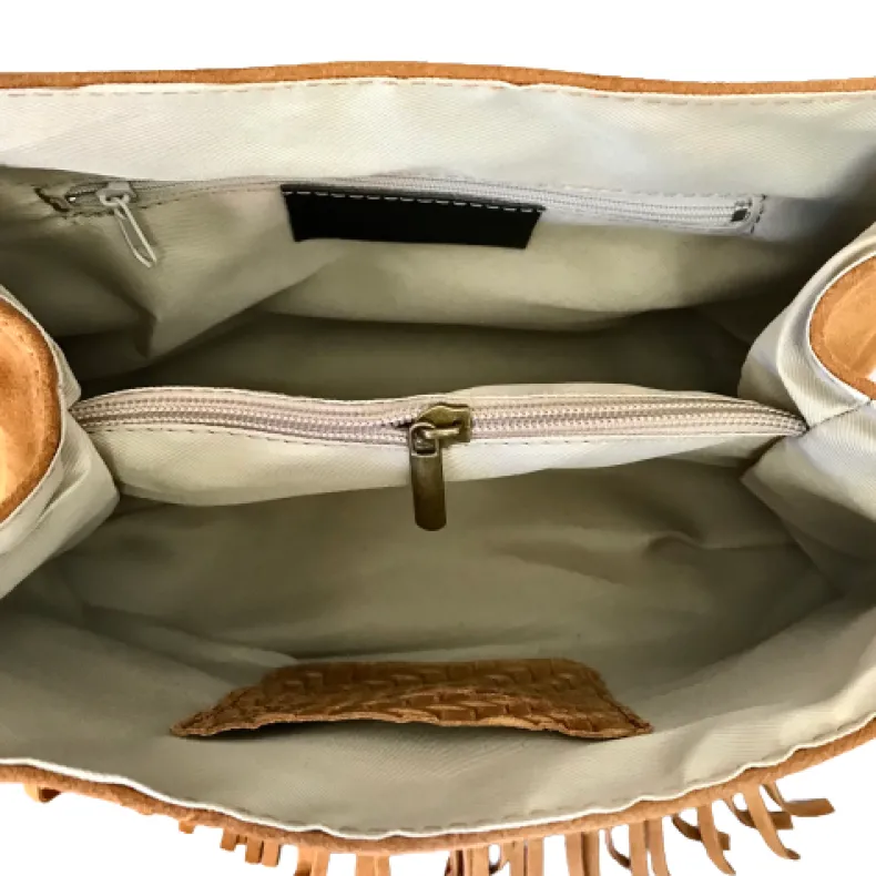 Bag With Fringes And Suede Shoulder Strap
