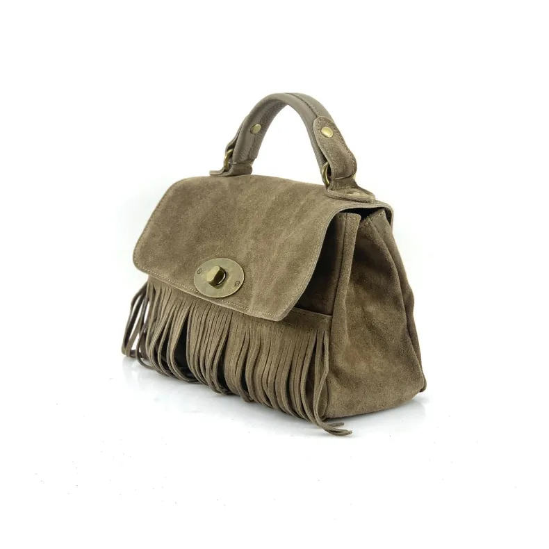 Bag With Fringes And Suede Shoulder Strap