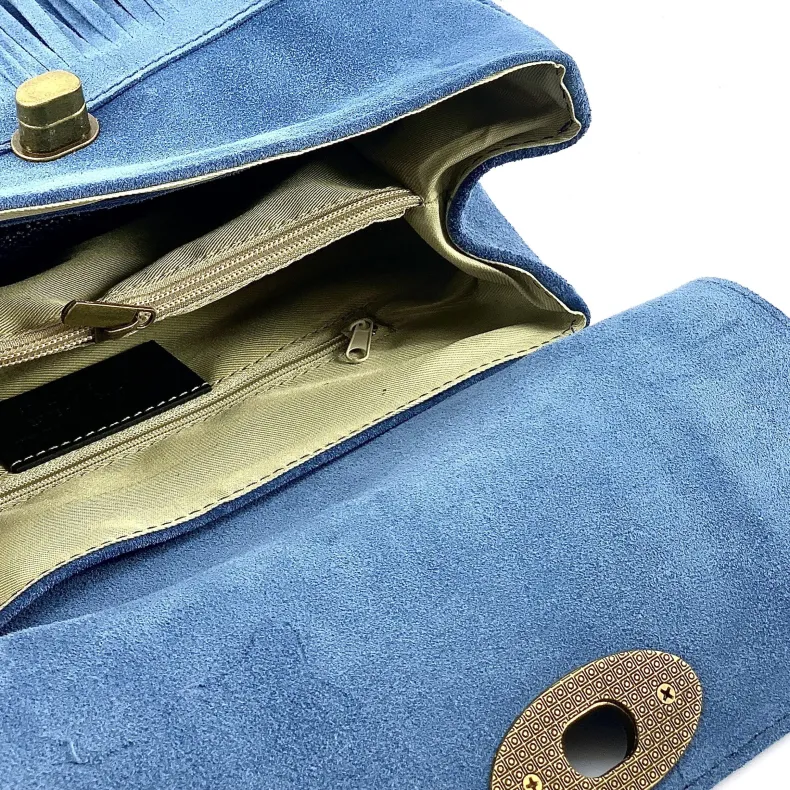 Bag With Fringes And Suede Shoulder Strap