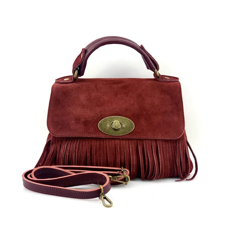 Bag With Fringes And Suede Shoulder Strap