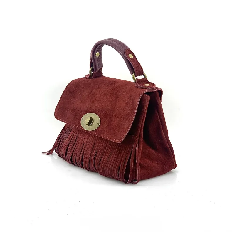 Bag With Fringes And Suede Shoulder Strap