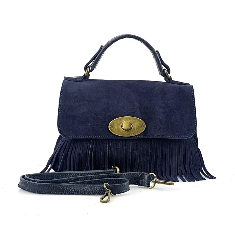 Bag With Fringes And Suede Shoulder Strap