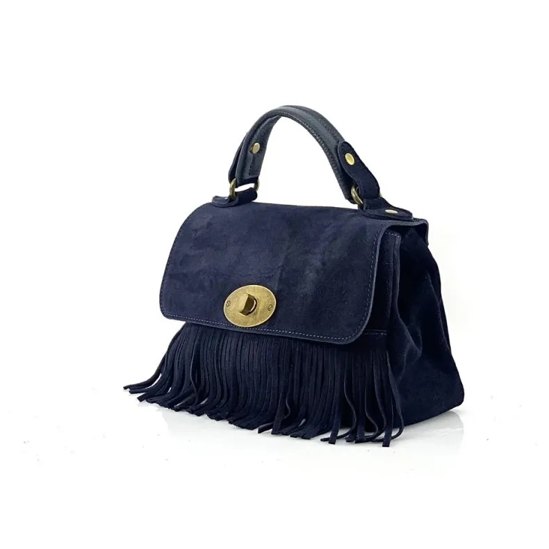 Bag With Fringes And Suede Shoulder Strap