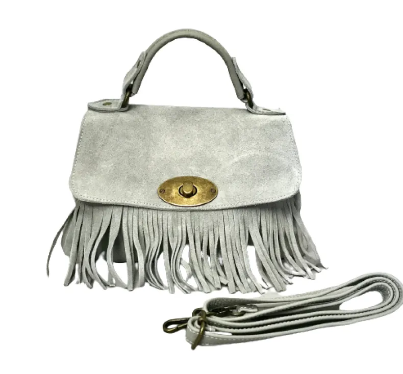 Bag With Fringes And Suede Shoulder Strap
