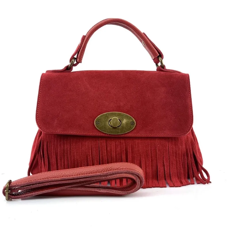 Bag With Fringes And Suede Shoulder Strap