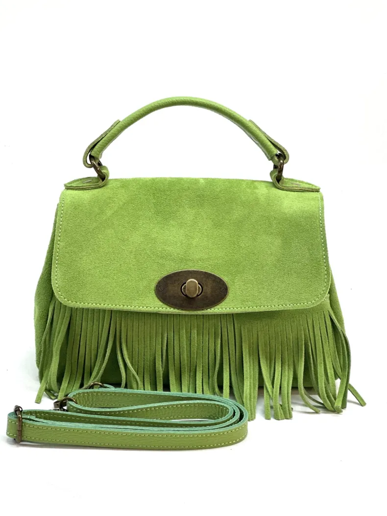 Bag With Fringes And Suede Shoulder Strap