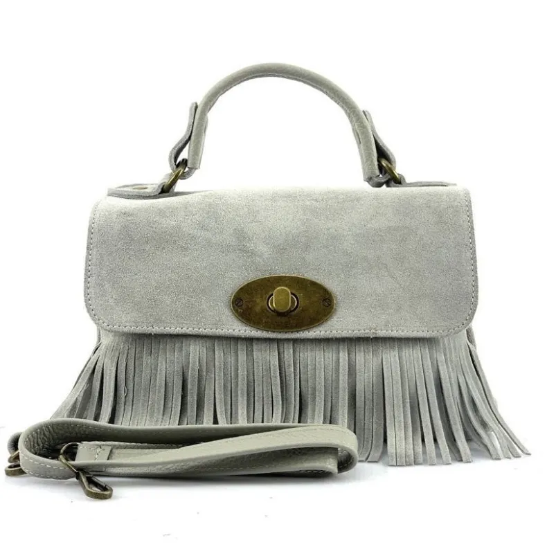 Bag With Fringes And Suede Shoulder Strap