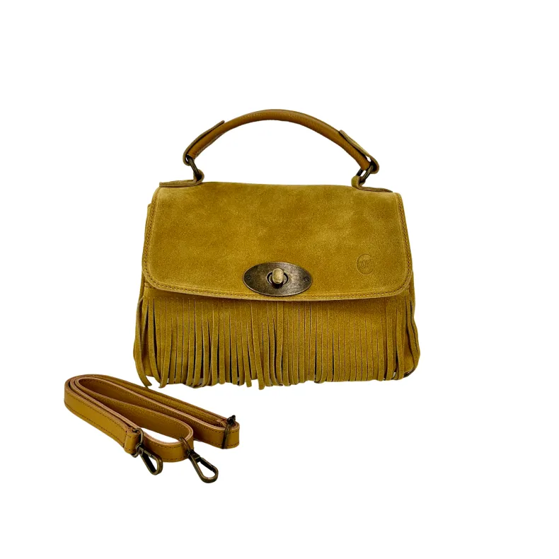 Bag With Fringes And Suede Shoulder Strap