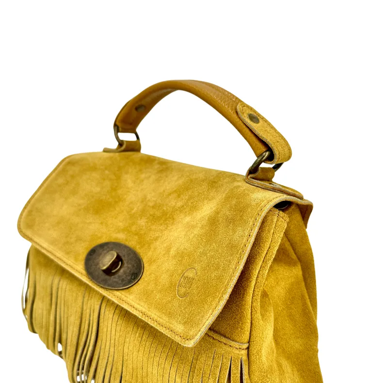 Bag With Fringes And Suede Shoulder Strap