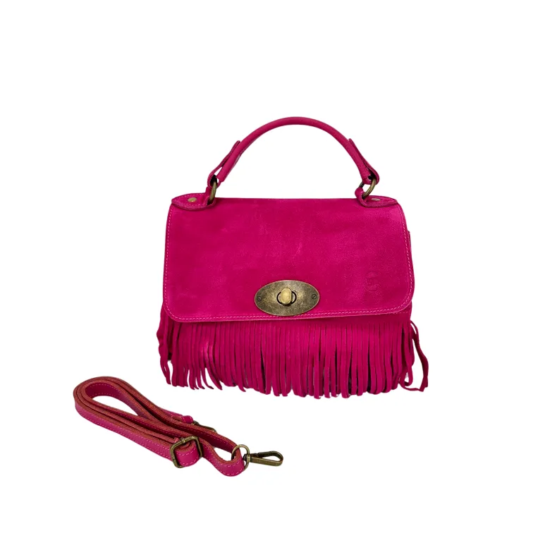 Bag With Fringes And Suede Shoulder Strap