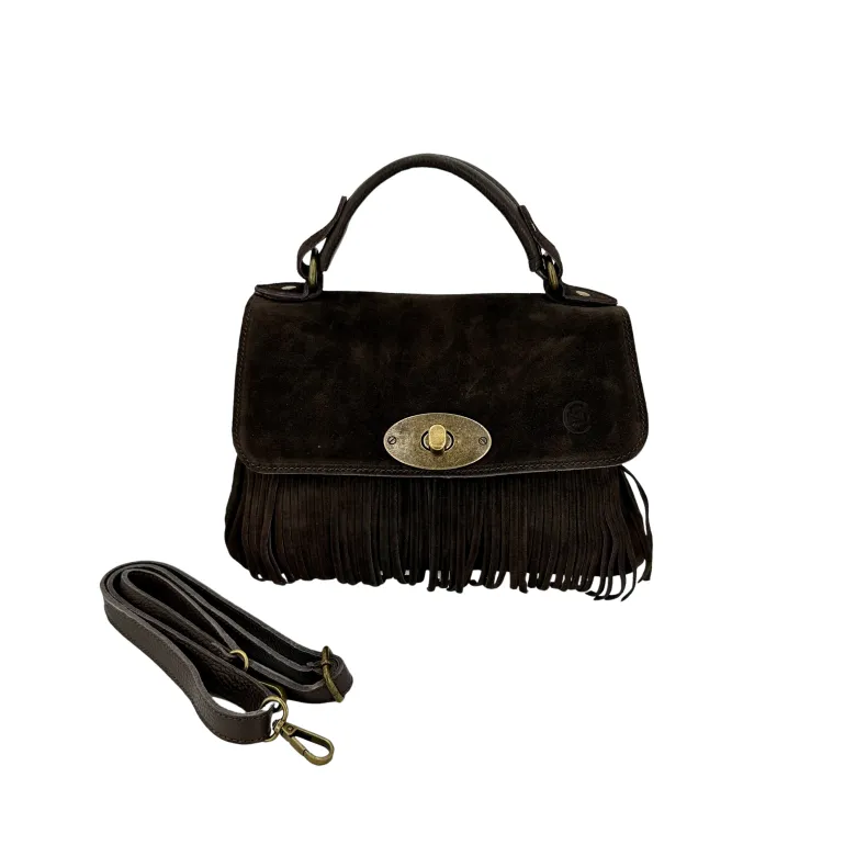 Bag With Fringes And Suede Shoulder Strap