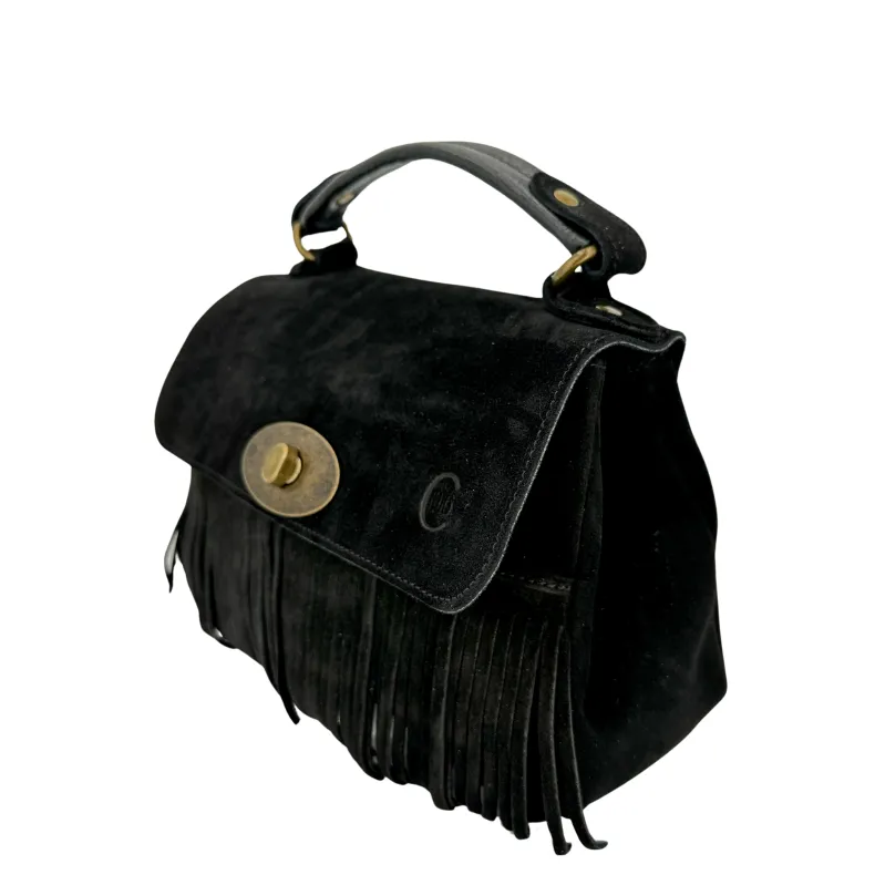 Bag With Fringes And Suede Shoulder Strap