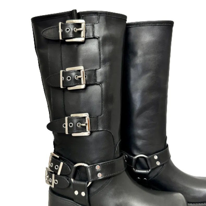 Biker Boot With Buckles And Black Square Toe PFV