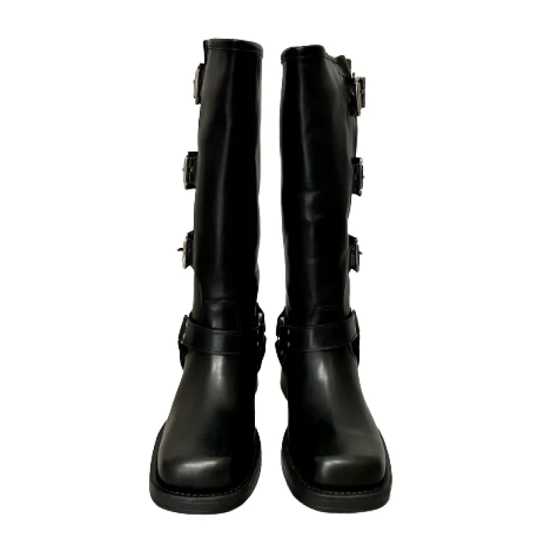 Biker Boot With Buckles And Black Square Toe PFV