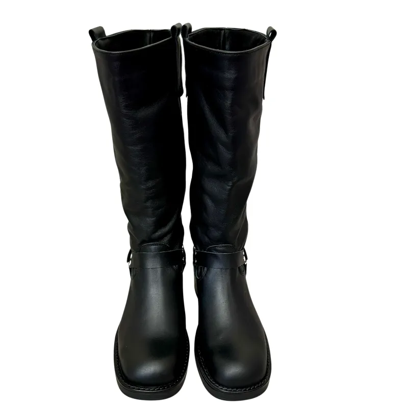 Biker Boot With Buckles And Black Square Toe