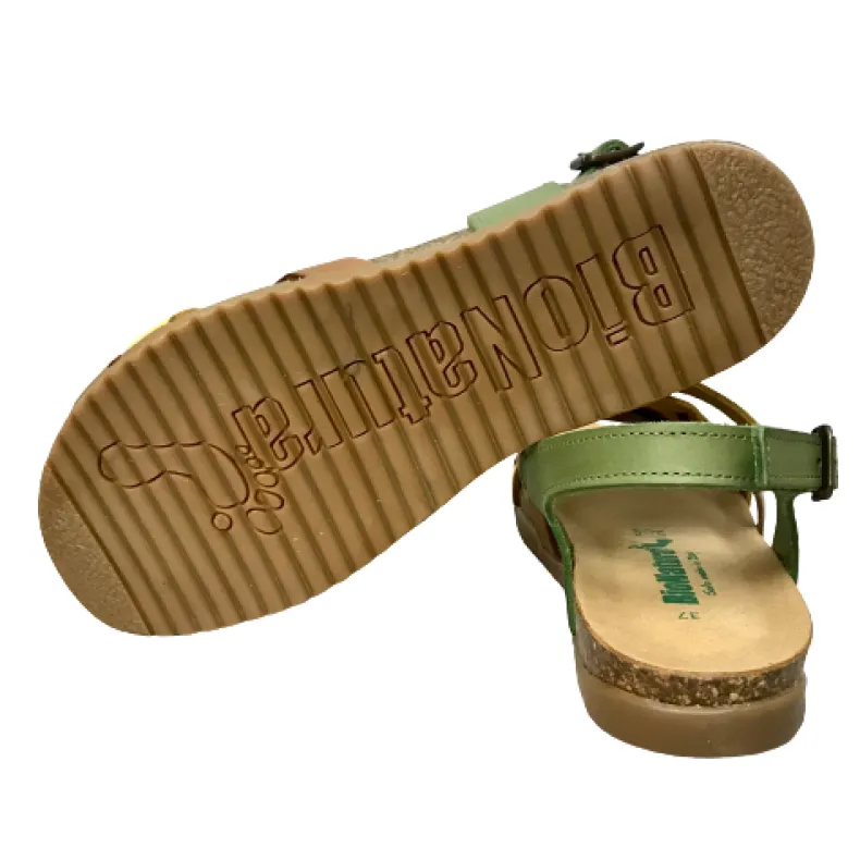 Bionatura Sandal In Green, Yellow, Brown Leather