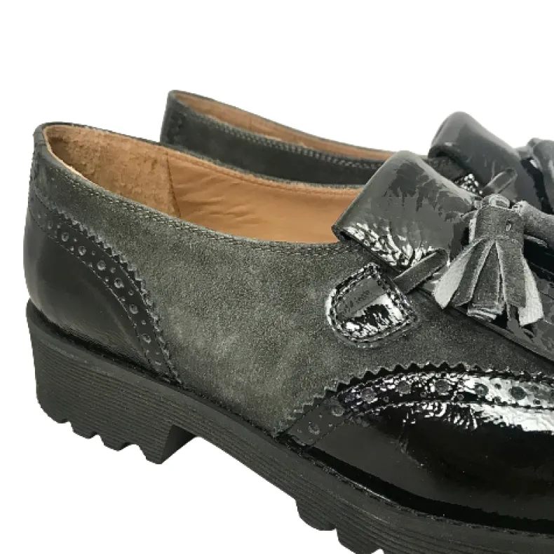 Black Patent Moccasin And Anthracite Suede