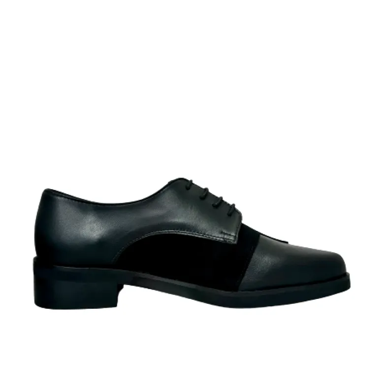 Black Shoe In Leather, Suede And PFV Patent Leather