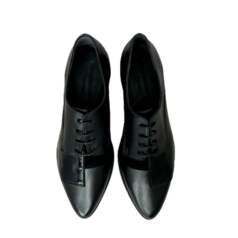 Black Shoe In Leather, Suede And PFV Patent Leather