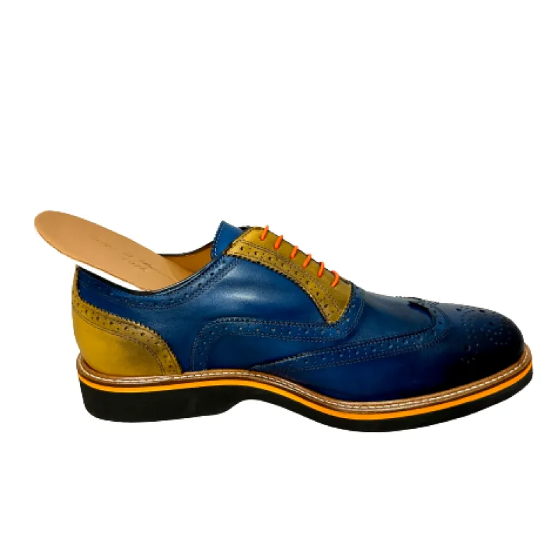 Blue And Ocher Leather Lace-up Model 7575