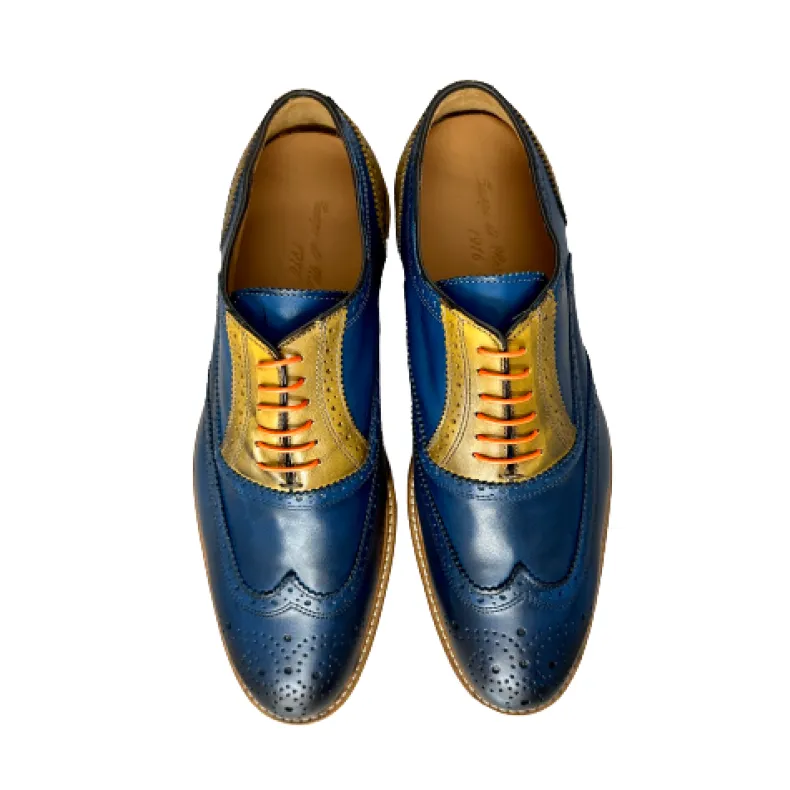 Blue And Ocher Leather Lace-up Model 7575