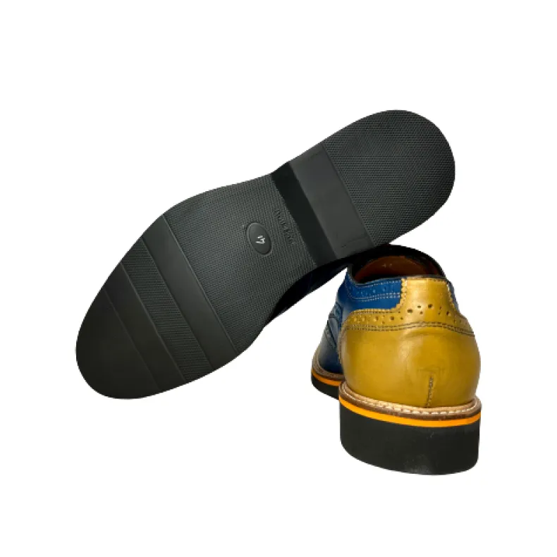 Blue And Ocher Leather Lace-up Model 7575