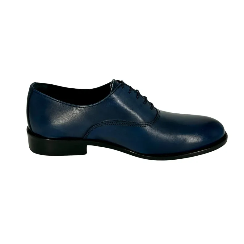 Blue Oxford Lace-up Shoes With Smooth Upper And Blake Construction