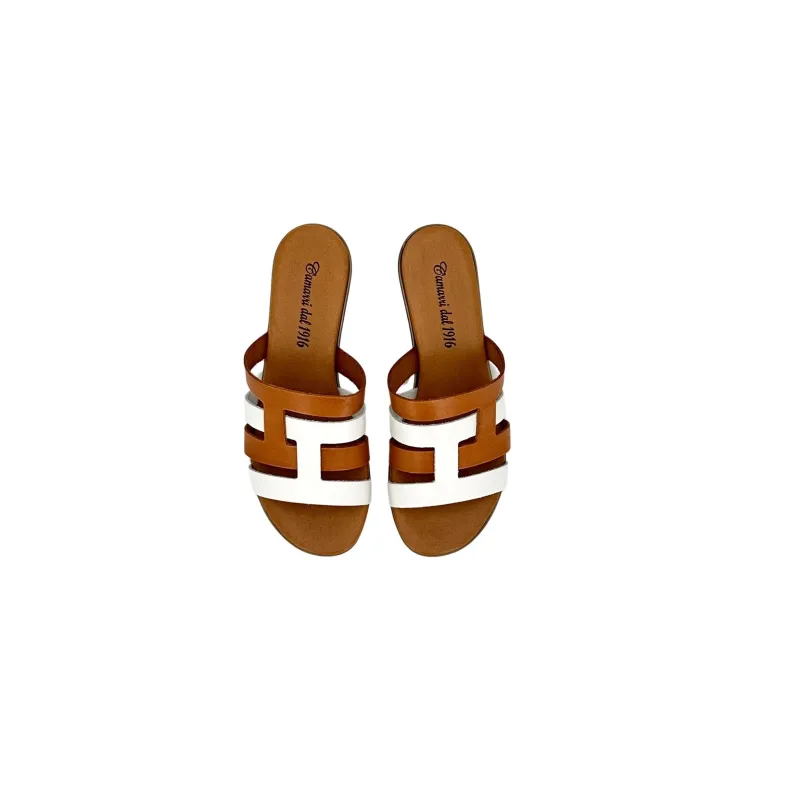 Brick And White Leather Slipper Mod. Hermès