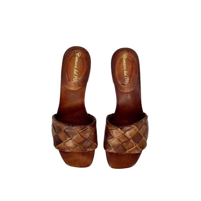 Brown Braided Dipped Leather Slipper