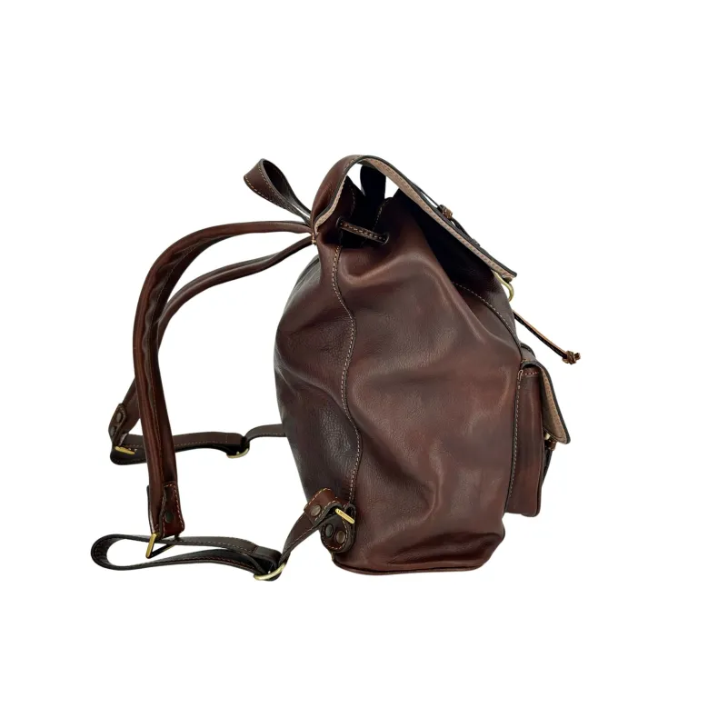 Brown Handmade Backpack With Carabiner And Buckles