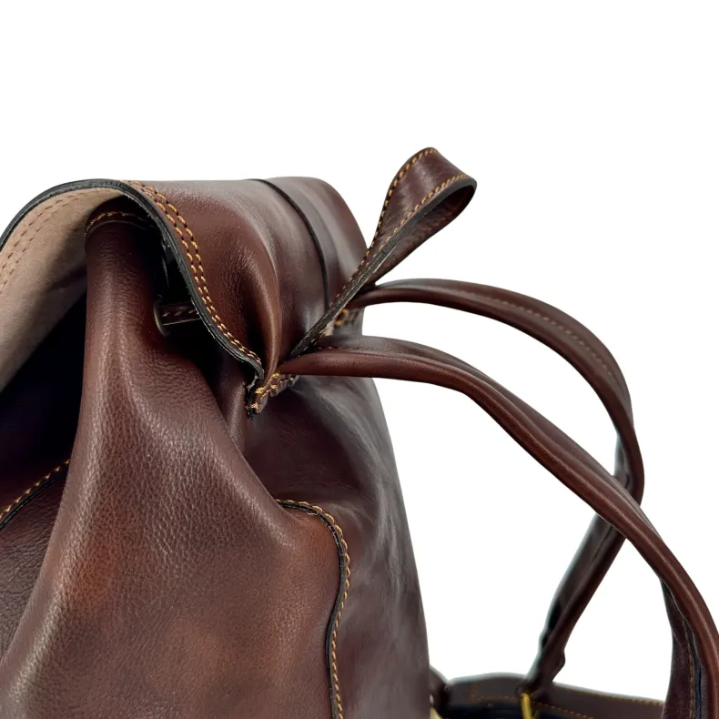 Brown Handmade Backpack With Carabiner And Buckles