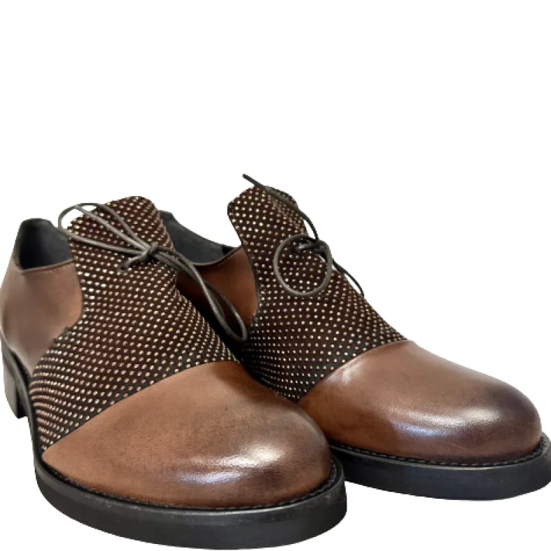 Brown Shoe In Leather And Suede With PFV Rhinestones