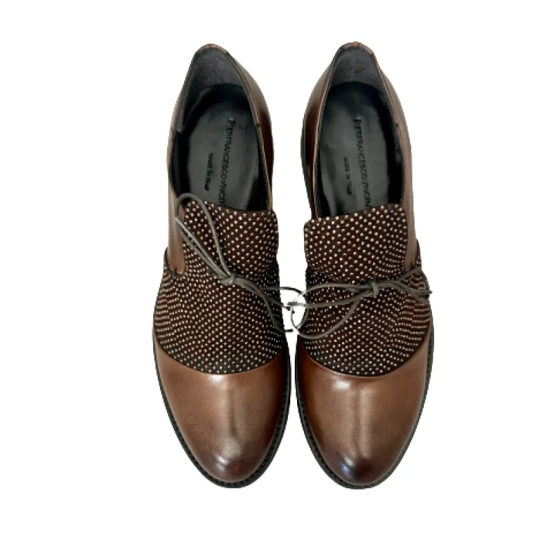 Brown Shoe In Leather And Suede With PFV Rhinestones